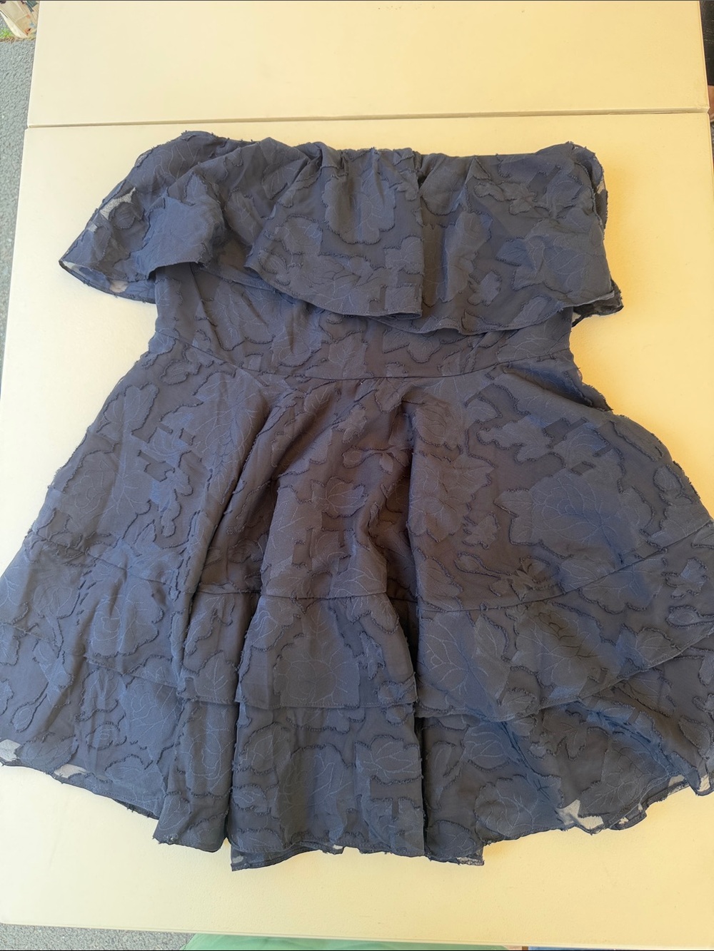 Strapless Navy Textured Ruffle Dress